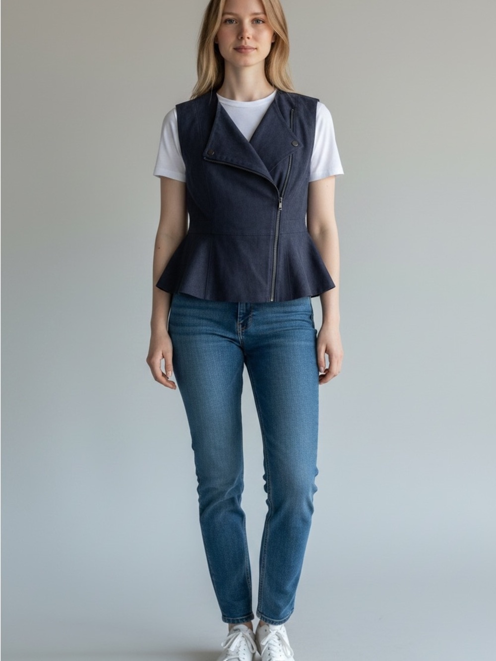 BCBG MaxAzria faux suede navy blue vest size Large